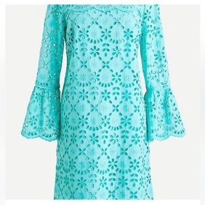 J. Crew Aqua Floral Lace Bell Sleeve Dress Sz 4